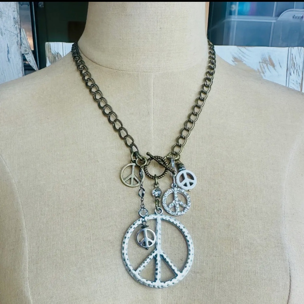 Gypsy Peace Symbol Multi-Charm Necklace